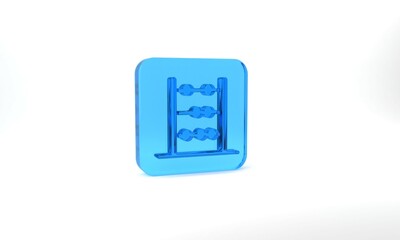 Blue Abacus icon isolated on grey background. Traditional counting frame. Education sign. Mathematics school. Glass square button. 3d illustration 3D render