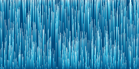 Wall Mural - Blue and White Moving, Flowing Dense Stream of Particles in Vertical Lines - Digitally Generated Futuristic Abstract 3D Geometric Striped Background Design, Generative Art in Editable Vector Format