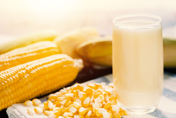 Wall Mural - Corn juice ,healthy drink, Corn milk, Sweet corn juice ,corn milk with Fresh sweet corn.