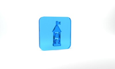 Sticker - Blue Castle tower icon isolated on grey background. Fortress sign. Glass square button. 3d illustration 3D render