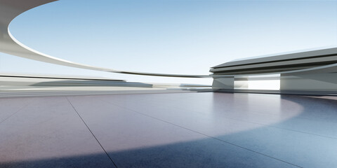 Poster - 3d render of abstract futuristic architecture with concrete floor.
