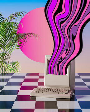 Vapor synth retro wave computer vintage style background concept.