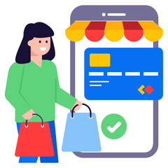 Sticker - A flat modern illustration of mobile payment