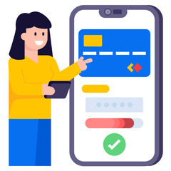 Sticker - A flat modern illustration of mobile payment