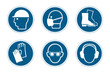 Set of icons, pictograms of industrial safety and occupational health. Personal protection equipment for the prevention of occupational risks and accidents