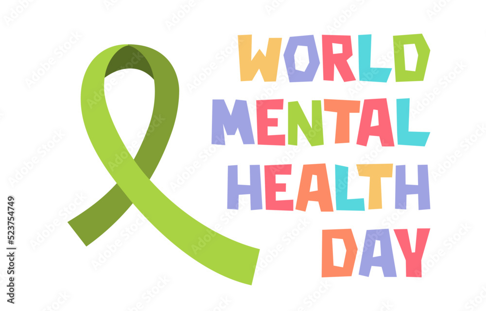 World mental health day banner with green ribbon vector illustration ...