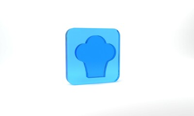 Wall Mural - Blue Chef hat icon isolated on grey background. Cooking symbol. Cooks hat. Glass square button. 3d illustration 3D render