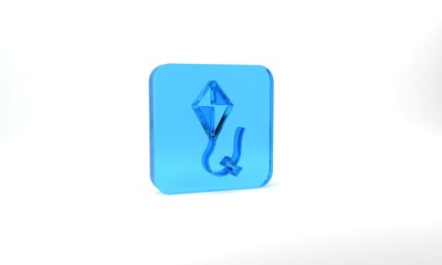 Poster - Blue Kite icon isolated on grey background. Glass square button. 3d illustration 3D render