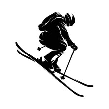 Vector Silhouette Of A Skier In Winter. Ski Silhouette Isolated Vector Design On White Background