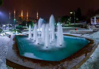 Wall Mural - Sultanahmet Square Winter and night, Hagia Sophia Mosque and Blue Mosque