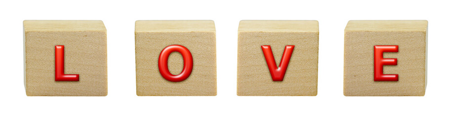 Poster - 3D illustration the word I Love U on the wooden box.