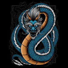 Blue Japanese Dragon Design Is Suitable For T-shirt Designs, Wallpapers, Tattoos And Others