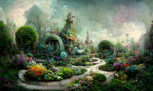  Surreal Fantasy Dream World Fairytale Background, Digital Illustration