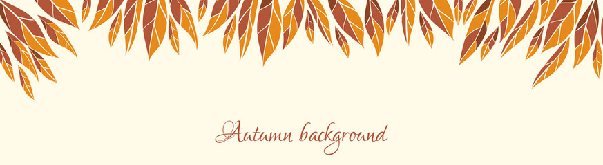 Wall Mural - long background with autumn leaves. vector minimal banner template with copy space for text