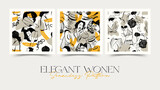 Fototapeta Młodzieżowe - Modern abstract womens seamless pattern. Hand drawn outline trendy illustration. Black colors