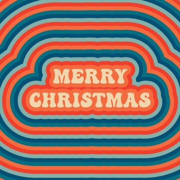 Retro vintage greeting card Merry Christmas. Groove Christmas card. Vector illustration