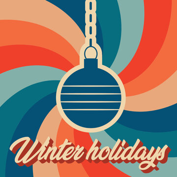 Retro vintage greeting card Winther Holidays. Groove Christmas card. Vector illustration