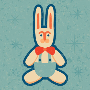 Retro vintage Christmas greeting card with rabbit. Groove Christmas card. Vector illustration