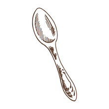 Hand Drawn Sketch Illustration. Vector Monochrome Vintage Spoon. Suitable For Postcard, Calendar, Holiday Invitation, Wrapping Paper. 