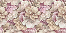 Floral Art, Tropical Design, Luxury Wallpaper, 3d Illustration, Watercolor Background. Delicate Hydrangea, Rose Flowers In Beige, Pink, White Pastel Color. Premium Mural, Digital Paper, Cloth, Textile