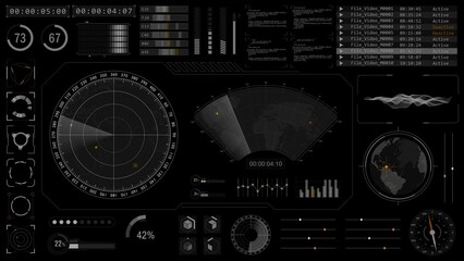 Poster - motion graphic of sonar radar screen searching an object with futuristic head up display ( hud ui ) 