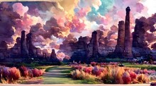 Abstract Digital Painted Purple Fantasy Landscape Or B 