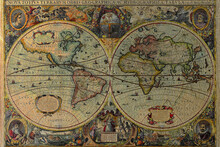Ancient World Map Made By H. Hondius Dated 1630. The Map Is In Public Domain. 3D Render Illustration.