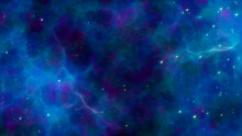 Science Fiction Blue Purple Glowing Nebula With Scattering Of Stars Stars In The Outer Space Of The Universe
