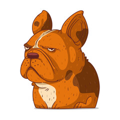 Wall Mural - A French Bulldog, isolated vector illustration. Cute cartoon picture for children of serious dog. Funny dog sticker. Simple drawing of a grumpy French Bulldog on white background. A pet. A puppy.