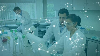Poster - Animation of molecules over diverse lab workers with computer