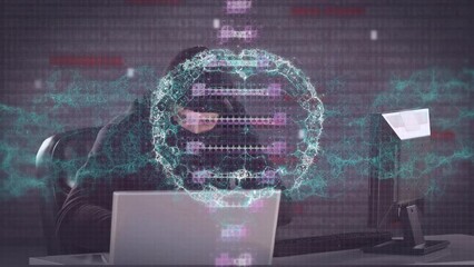 Poster - Animation of data processing over hacker with laptop