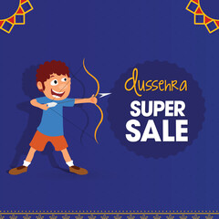 Poster - Festival Super Sale Concept With Cute Boy Aiming Arrow on Dusserha Sale.