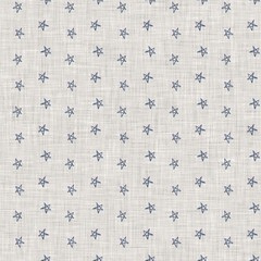 Wall Mural - French blue star motif seamless pattern. Tonal country cottage style abstract motif background. Simple vintage rustic fabric textile effect. 