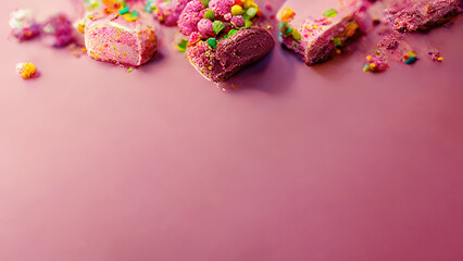 Pink icing on candy cake as copy space background texture