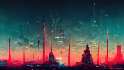 Wall Mural - Abstract metaverse city background illustration