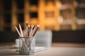 Poster - closeup Office business workplace with laptop on desk computer background document on table copy space workspace creative design books, modern interior .