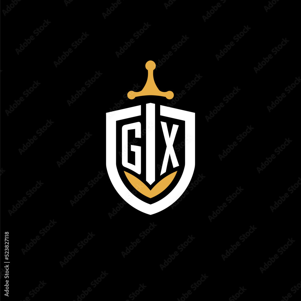 Creative letter GX logo gaming esport with shield and sword design ...
