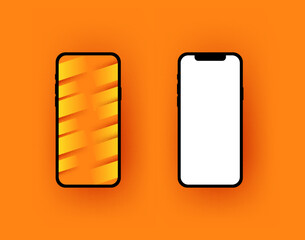 Smartphone with blank screen design isolated on orange background Mockup template