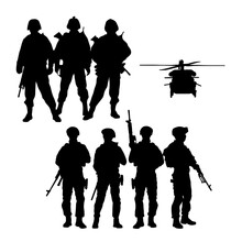 Vector Silhouettes Of American Veteran Soldiers In Uniform