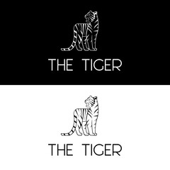 Wall Mural - Beautiful white tiger drawing in standing position and looking back for simple cute minimalist logo design icon