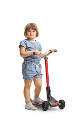 Poster - Full length portrait of a girl standing with a scooter