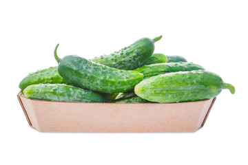 Wall Mural - A cardboard basket is filled with fresh cucumbers