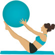 © Béa - Femme sur tapis yoga avec ballon, illustration à la main, fond isolée