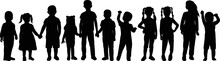 Silhouette Kids Holding Hands Isolated, Vector