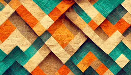 Poster - 3D Render close up shot of indian fabric with colorful pattern. Abstract background.