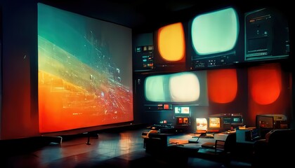 Poster - Composite image of computer in front of window in office.