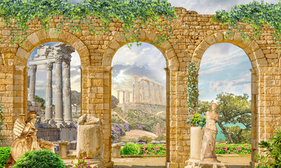  Digital mural. Palmyra. Photo wallpapers. Landscape with arches and ancient ruins.