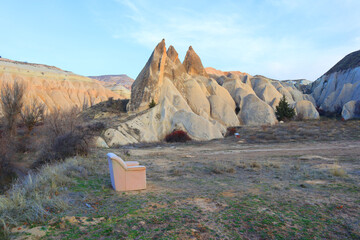 Pink armchair in Rose Valley in Cappadocia, Turkey	
