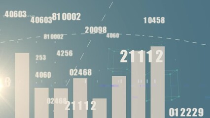 Poster - Animation of multiple changing numbers over statistical data processing against blue background