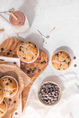 Wall Mural - Chocolate chip muffins with milk